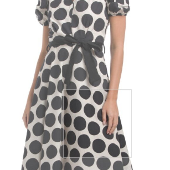 Made In Italy Puff Sleeve Polka Dot Midi Dress - Picture 3 of 6